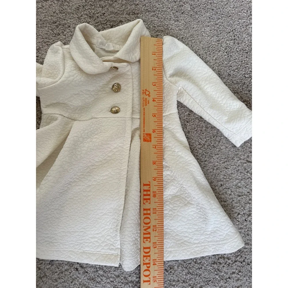 Nannette Baby Girls Cream White Textured Dress Coat Peter Pan Collar 3/6M